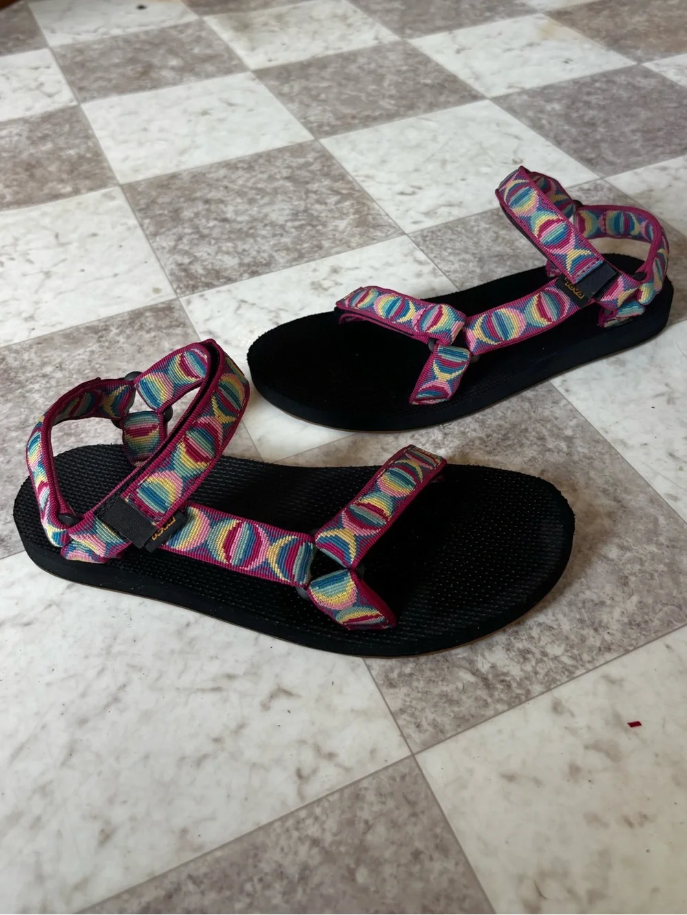 Teva Pink Black Velcro Strap Moon Phase Multi Sandals Women’s 9